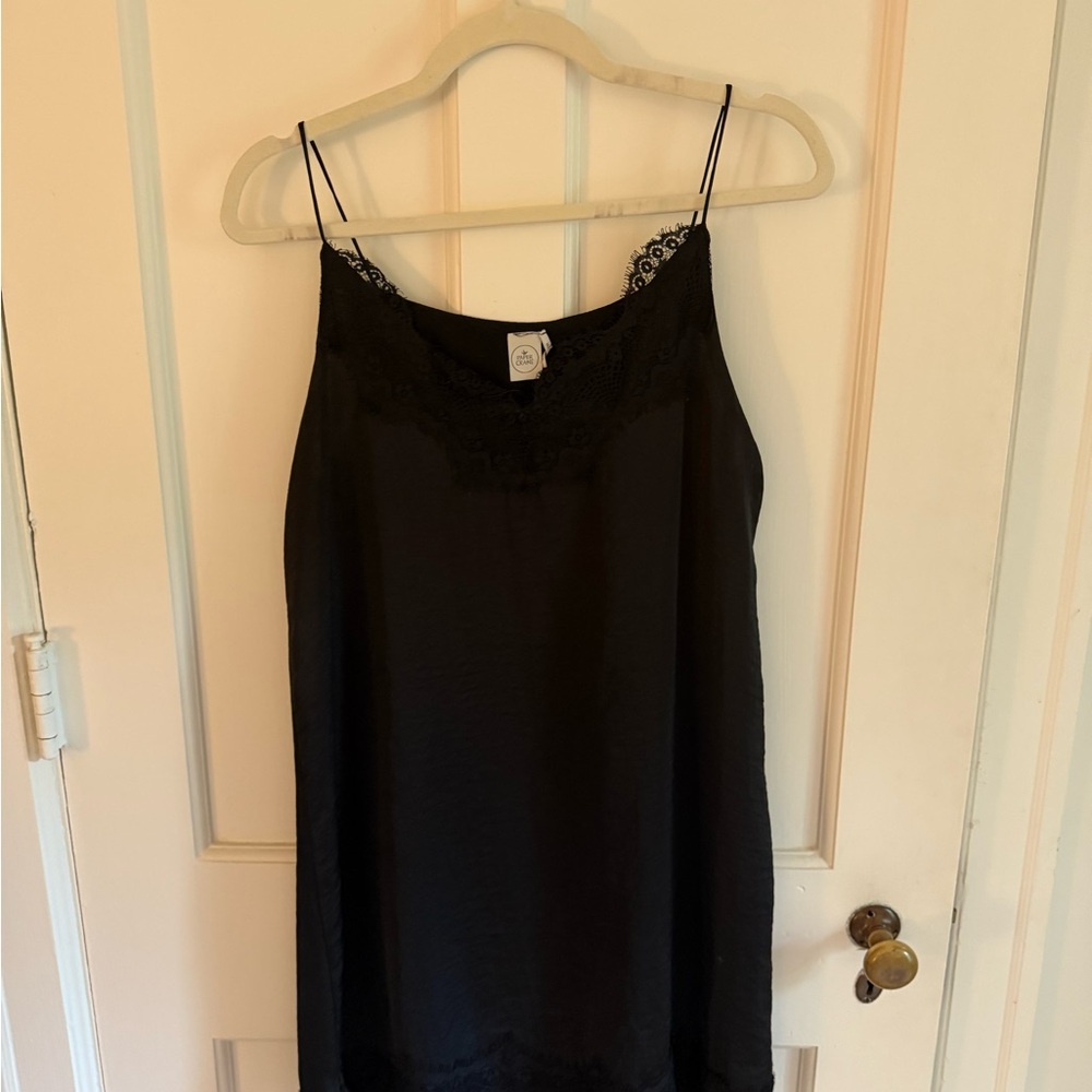 Black Slip Mini Dress with Lace Trim